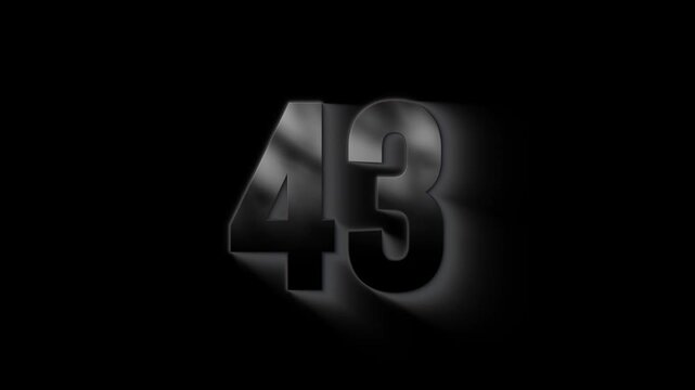Burning number 43 with ash and sparks, transparent background, fire number, forty-three