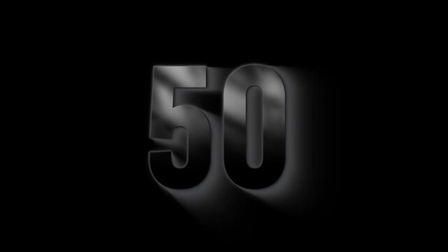 Burning number 50 with ash and sparks, transparent background, fire number, fifty