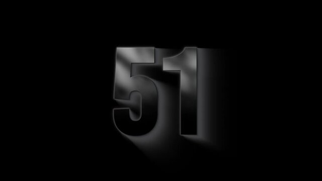 Burning number 51 with ash and sparks, transparent background, fire number, fifty one
