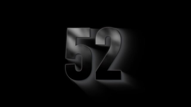 Burning number 52 with ash and sparks, transparent background, fire number, fifty two