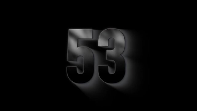 Burning number 53 with ash and sparks, transparent background, fire number, fifty three