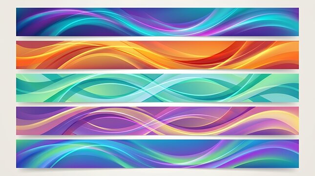 Vibrant collection of horizontal banners featuring smooth flowing curved wave line patterns background colors curve wave line pattern bannerbackground abstract flow fluid dynamic smooth colorful