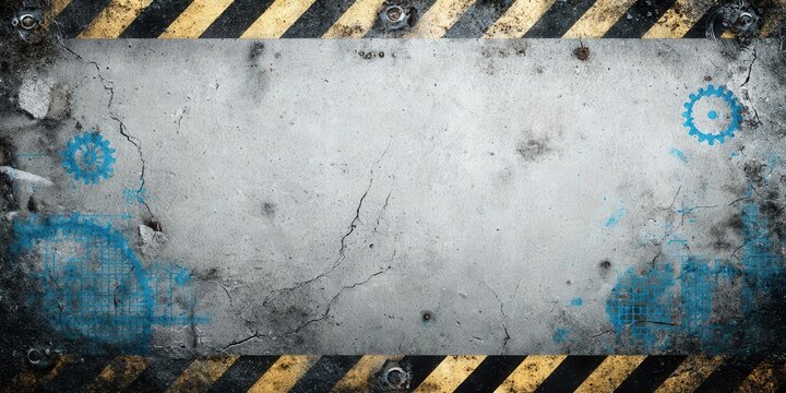 Grungy Industrial Metal Plate Background with Hazard Stripes