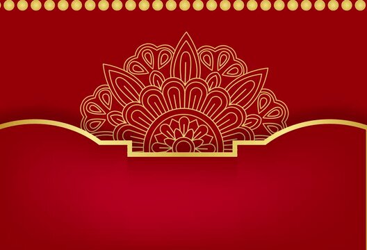 Ornament red maroon portrait background video with arabic style and mandala flower circle animation