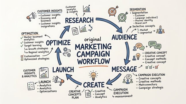 A diagram illustrating the circular workflow of an original marketing campaign strategy.