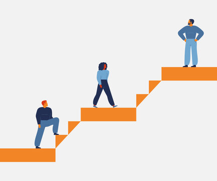 Leader leads team to the growth. boss or manager motivating team or company to move forward. people raising up the ladder. vector illustration