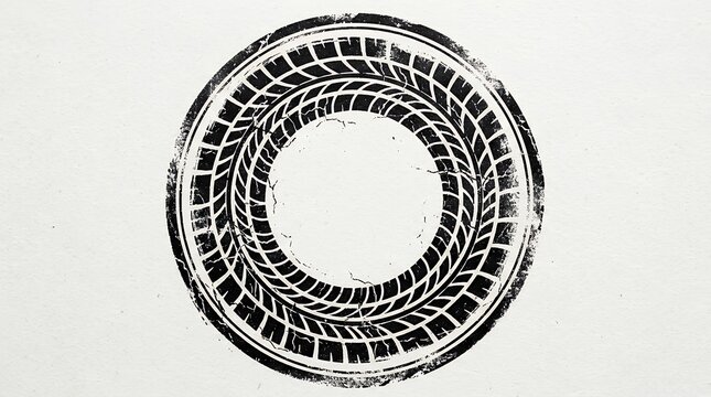 Automotive Rubber Tread Track Circular Frame Rubber Stamp Texture Effect Dynamic Radial Imprint Graphic Element for Racing and Garage Poster Print Backdrop Composition tire track grunge stamp circle