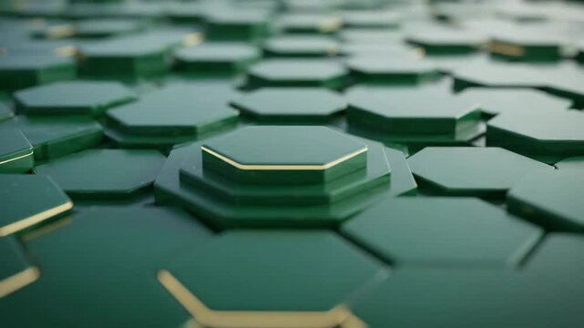 Green and Gold Geometric Hexagon Grid Moving Animation Background