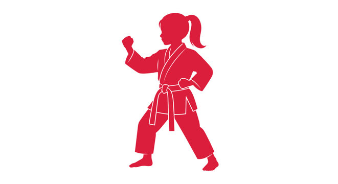 Karate practitioner silhouette in red against a white background
