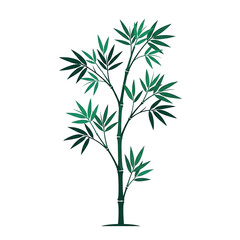 Fototapeta premium Elegant Green Bamboo Stalk with Lush Leaves Isolated on a Solid Black Background for Asian Nature Design Projects