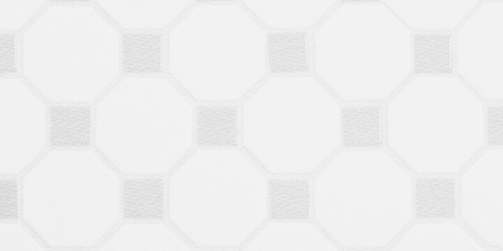 Minimal white geometric pattern featuring repeating hexagonal and octagonal shapes with subtle gray lines and soft texture. Suitable for wallpaper, packaging, textile design, websites, presentations, 