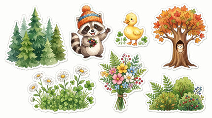 Obraz premium Colorful woodland themed sticker collection