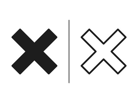 Cross mark outline and black fill icon set with interface