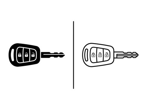 Outline and black fill icon set horizontal car key remote fob vector illustration with security