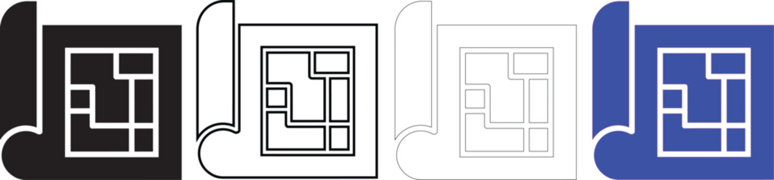 Construction plans icon outline artwork set