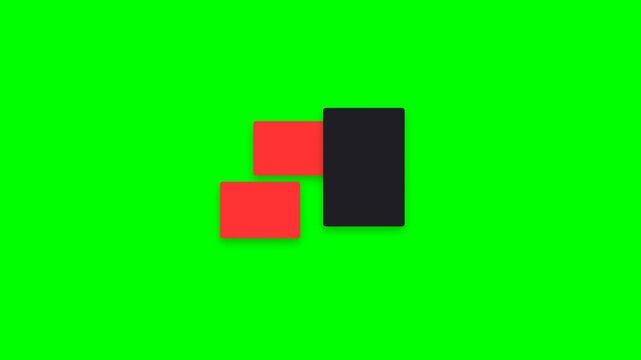 Minimalist composition of red and black rectangles on a bright green background