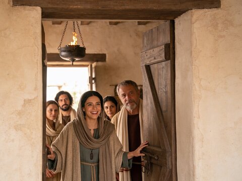 Lydia Welcoming Apostle Paul and Guests Into Her First-Century Philippi Home