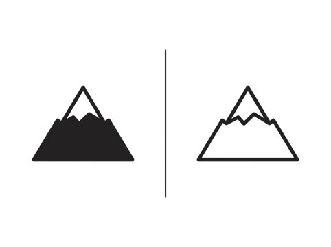 Mountain peak with snow outline and black fill icon set mountain landscape adventure triangle