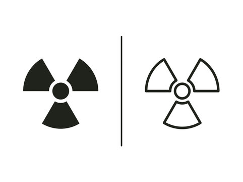 Radiation hazard outline and black fill icon set with radiation radioactive security isolated