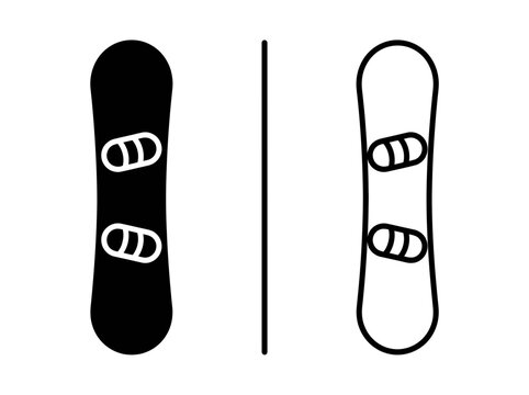 Snowboard winter sport equipment outline and black fill icon set with snowboard equipment activity