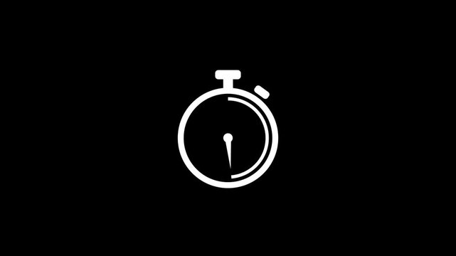 A glowing white beautiful stop watch timer countdown on black background.Abstract stopwatch,watch,clock icon animation.