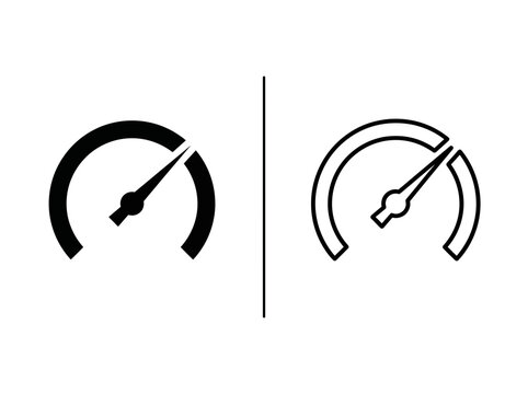 Speedometer gauge outline and black fill icon set with speedometer dashboard indicator interface
