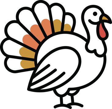 Thanksgiving-Turkey Icon Illustration with Autumn Colors Tail Feathers and White Body