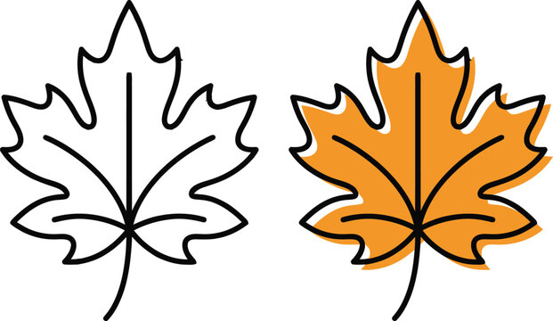 Autumn Leaf Maple Vector Icons Set in Linear and Flat Style