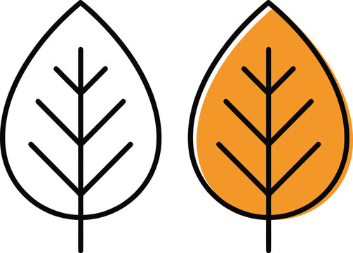 Autumn Leaf Icons Set in Outline and Flat Vector Style