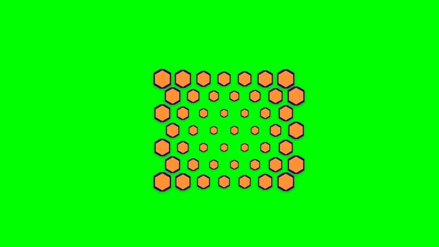 Orange hexagonal pattern arranged in a grid on a bright green background