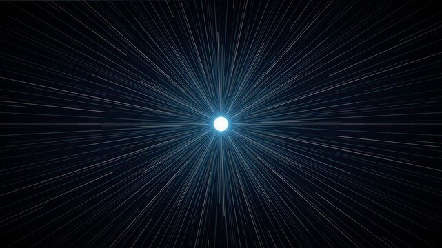 Abstract hyperspace warp speed tunnel with glowing blue light center motion background