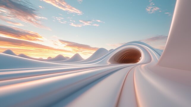 Train Technology and Innovation Hyperloop station showcasing futuristic architecture, symbolizing a breakthrough in modern transportation.