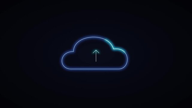 Neon cloud upload animation: digital data transfer and cloud computing concept
