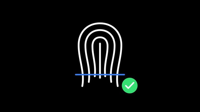 Biometric fingerprint scan icon with green checkmark verified animation