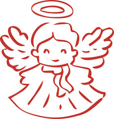 Fototapeta premium Angel with Halo and Wings Doodle Icon