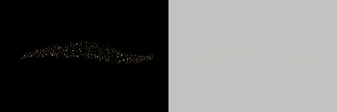 Golden glittering stars sparkle on black and white background seamless transition overlay on transparent background