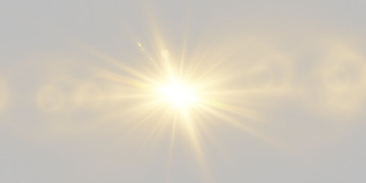 Flash gold light with rays and spotlight. Golden star burst with sparkles. Translucent shine sun, bright flare. Sunlight glowing png effect. Yellow beam sunrays on transparent background.PNG
