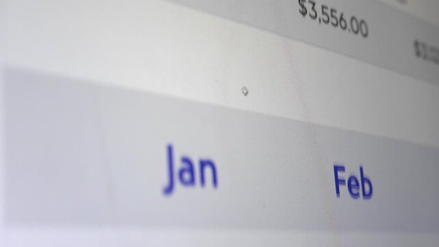 Close-up of scrolling through a budgeting spreadsheet. Worksheet with numbers, dollars, and financial tracking system.
