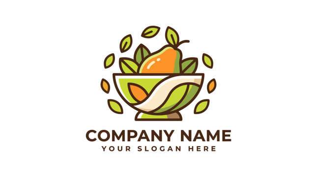 Creative pear fruit bowl logo design for fresh organic food branding.