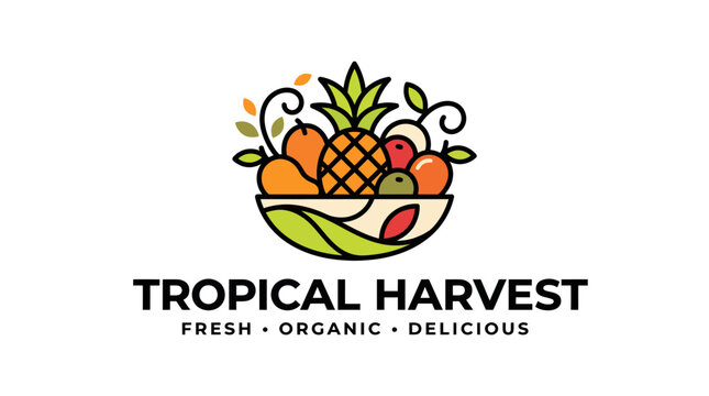 Tropical harvest fresh organic delicious fruit logo design.