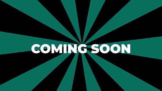 animated text coming soon on spiral color background for movie trailers, marketing teaser, product launch announcements and website launch promotion.