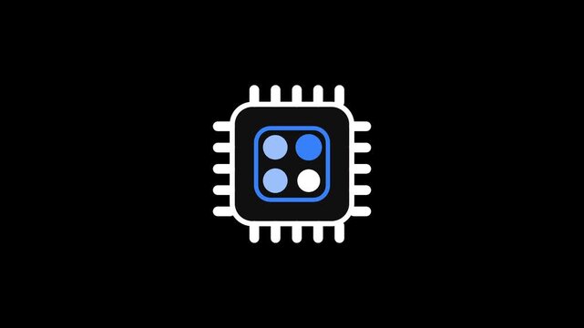 Ai processing indicator icon with chip and blue dots animation