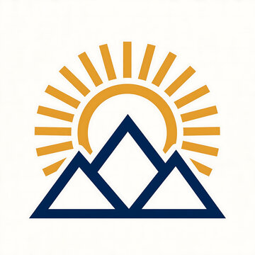 Simple mountain peak landscape with rising sun rays logo icon isolated on transparent background