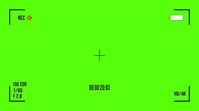 Camcorder recording screen overlay on chroma key green background. 4k