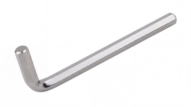 Polished steel hex key tool showcasing industrial hardware design with bright metallic finish captured in professional lighting on white background
