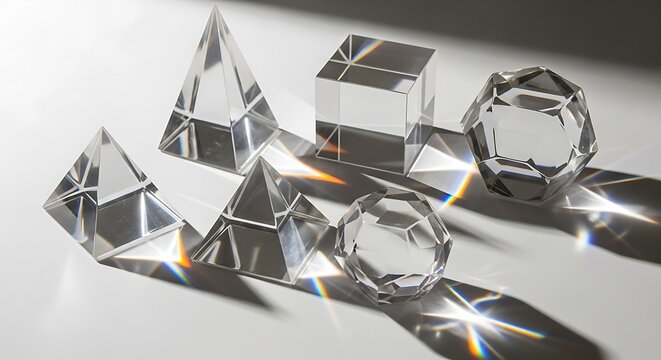 Abstract geometric shapes with colorful light reflections