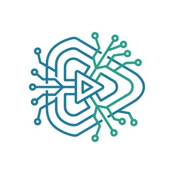 Abstract digital tech play button circuit icon
