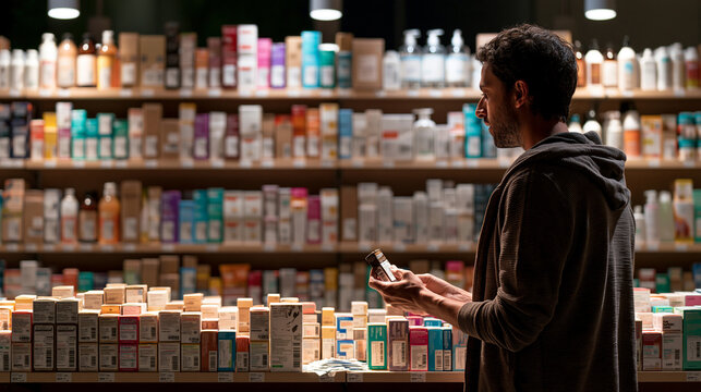 Camera-first: top-down environmental wide shot in a night-shift retail store lit by practical interior fixtures &mdash; a worn product assortment fills the frame, one compared item