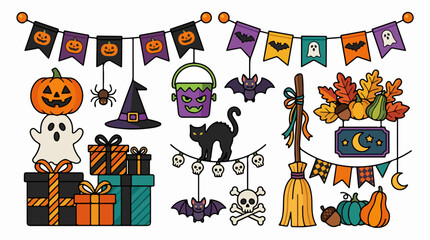 Fototapeta premium Halloween decorations and festive icons collection