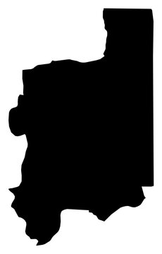 A contour map of Plateaux Region. Togolese region silhouette